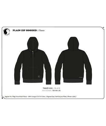 T&C Surf Designs Plain Full Zip Hooded - Black votre