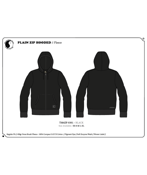 T&C Surf Designs Plain Full Zip Hooded - Black votre