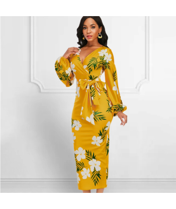 Robe Moulante Fleurie Jaune pas cher