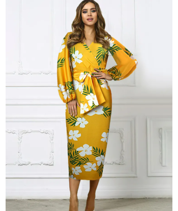 Robe Moulante Fleurie Jaune pas cher