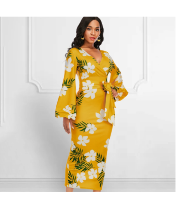 Robe Moulante Fleurie Jaune pas cher